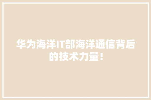 华为海洋IT部海洋通信背后的技术力量！ GoogleSEO