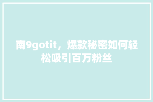 南9gotit，爆款秘密如何轻松吸引百万粉丝 GoogleSEO