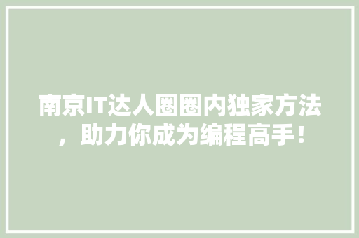 南京IT达人圈圈内独家方法，助力你成为编程高手！ 神马SEO