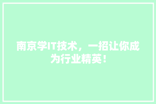 南京学IT技术，一招让你成为行业精英！ 神马SEO