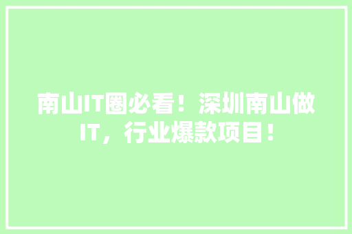 南山IT圈必看！深圳南山做IT，行业爆款项目！ 神马SEO