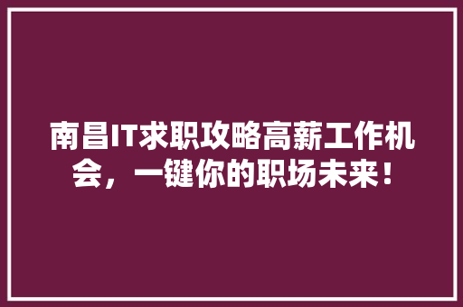 南昌IT求职攻略高薪工作机会，一键你的职场未来！ GoogleSEO
