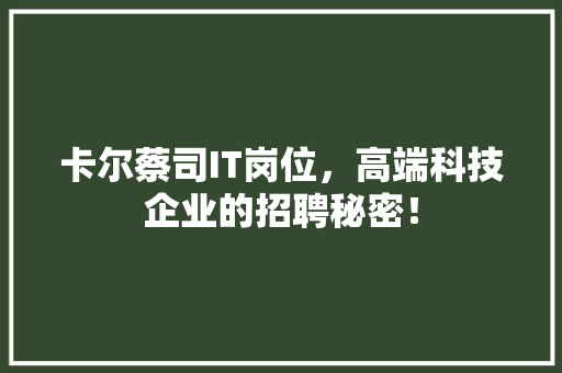 卡尔蔡司IT岗位，高端科技企业的招聘秘密！ 搜狗SEO