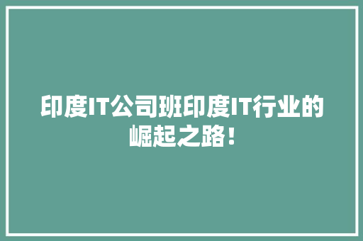 印度IT公司班印度IT行业的崛起之路！ 必应SEO