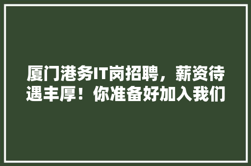 厦门港务IT岗招聘，薪资待遇丰厚！你准备好加入我们了吗 GoogleSEO