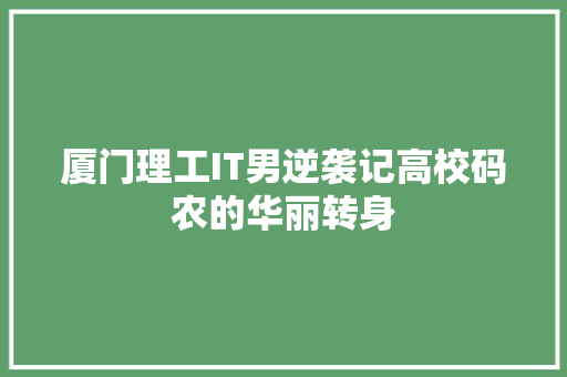 厦门理工IT男逆袭记高校码农的华丽转身