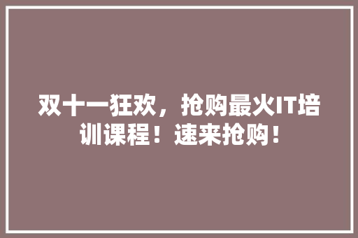 双十一狂欢，抢购最火IT培训课程！速来抢购！ 神马SEO