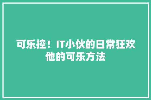 可乐控！IT小伙的日常狂欢他的可乐方法 必应SEO