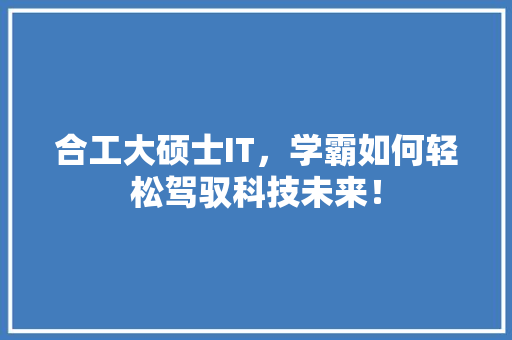 合工大硕士IT，学霸如何轻松驾驭科技未来！ GoogleSEO