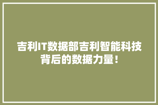 吉利IT数据部吉利智能科技背后的数据力量！ 神马SEO