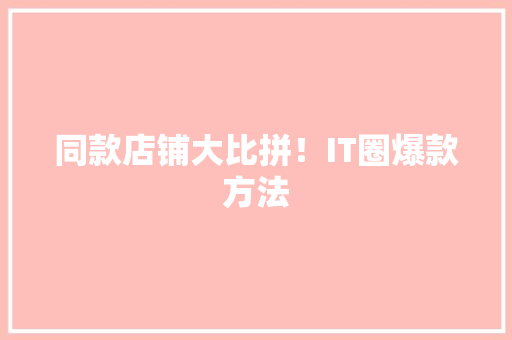 同款店铺大比拼！IT圈爆款方法 神马SEO
