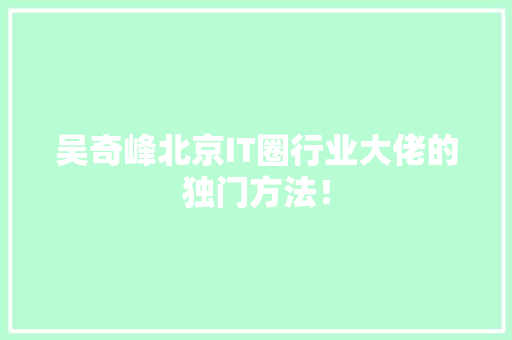吴奇峰北京IT圈行业大佬的独门方法！ 必应SEO