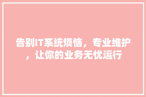 告别IT系统烦恼，专业维护，让你的业务无忧运行 搜狗SEO