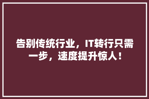 告别传统行业，IT转行只需一步，速度提升惊人！