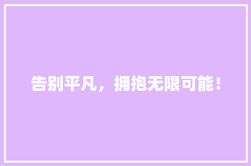 告别平凡，拥抱无限可能！