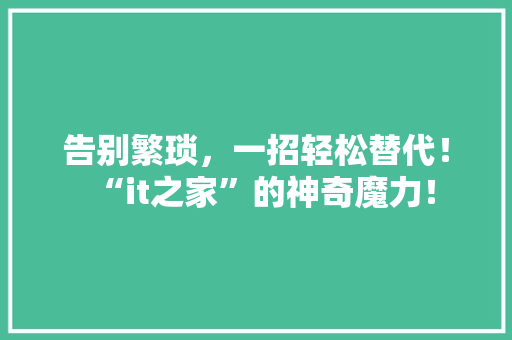 告别繁琐，一招轻松替代！“it之家”的神奇魔力！ GoogleSEO