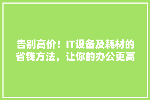告别高价！IT设备及耗材的省钱方法，让你的办公更高效 百度SEO