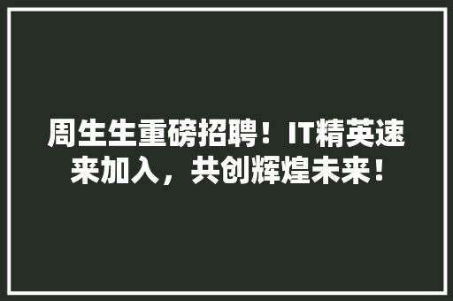 周生生重磅招聘！IT精英速来加入，共创辉煌未来！ 神马SEO