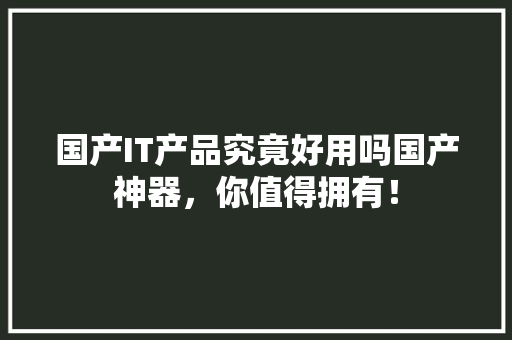 国产IT产品究竟好用吗国产神器，你值得拥有！ 神马SEO