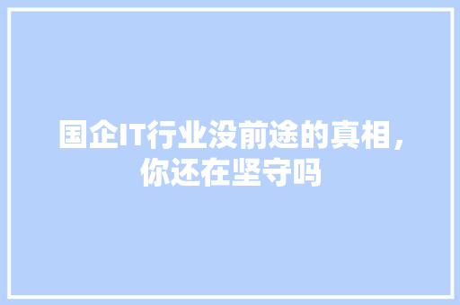 国企IT行业没前途的真相，你还在坚守吗 百度SEO