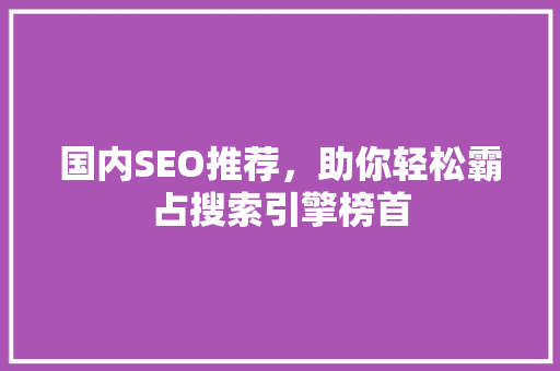 国内SEO推荐，助你轻松霸占搜索引擎榜首 GoogleSEO