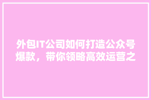 外包IT公司如何打造公众号爆款，带你领略高效运营之路 百度SEO