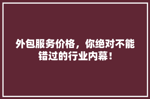 外包服务价格，你绝对不能错过的行业内幕！ 必应SEO