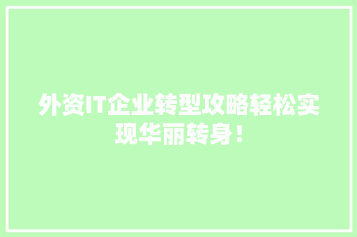 外资IT企业转型攻略轻松实现华丽转身！ 百度SEO