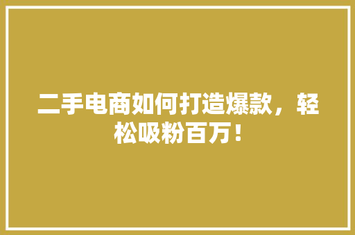 二手电商如何打造爆款，轻松吸粉百万！ 搜狗SEO