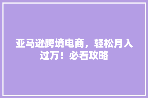 亚马逊跨境电商，轻松月入过万！必看攻略 必应SEO