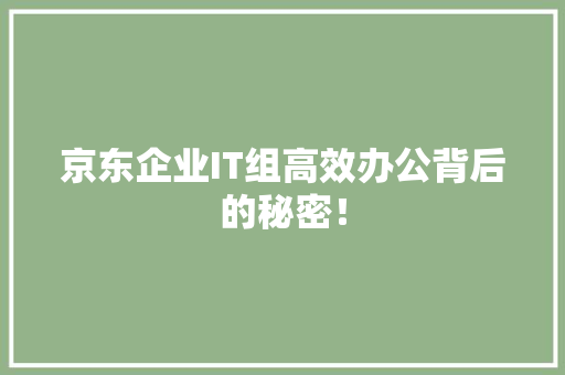 京东企业IT组高效办公背后的秘密！ 百度SEO