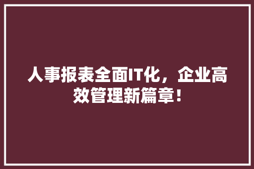 人事报表全面IT化，企业高效管理新篇章！ 搜狗SEO
