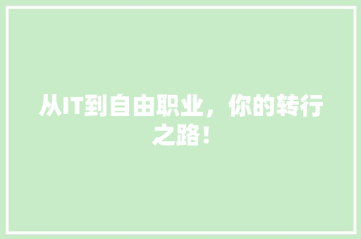 从IT到自由职业，你的转行之路！ 神马SEO