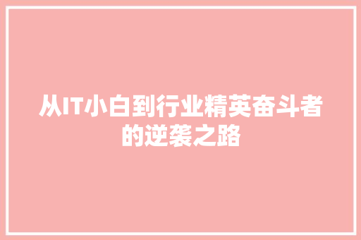 从IT小白到行业精英奋斗者的逆袭之路 搜狗SEO