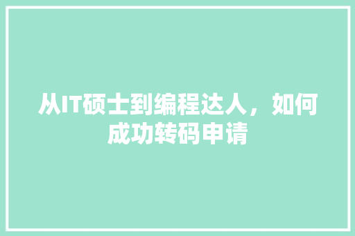 从IT硕士到编程达人，如何成功转码申请 神马SEO