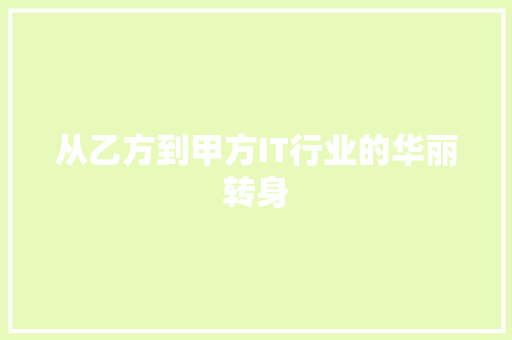 从乙方到甲方IT行业的华丽转身 神马SEO