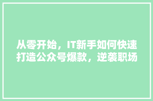 从零开始，IT新手如何快速打造公众号爆款，逆袭职场！