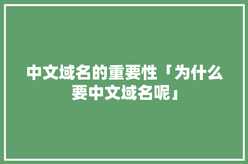 中文域名的重要性「为什么要中文域名呢」 中文域名的重要性「为什么要中文域名呢」 百度SEO