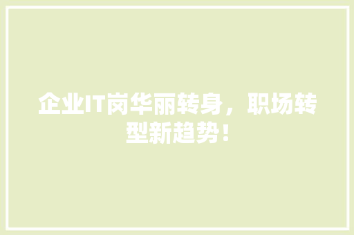 企业IT岗华丽转身，职场转型新趋势！ 必应SEO