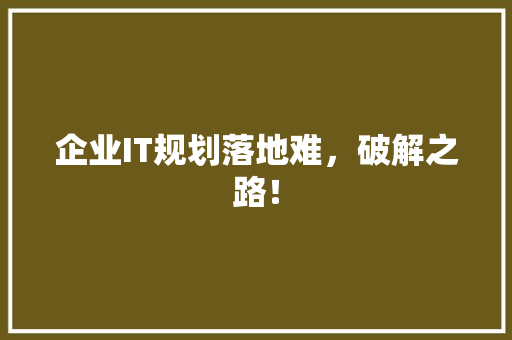 企业IT规划落地难，破解之路！ 神马SEO