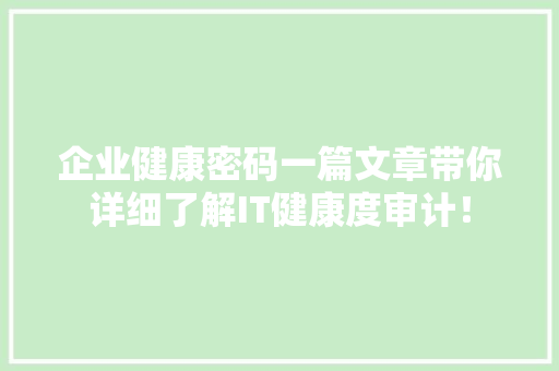 企业健康密码一篇文章带你详细了解IT健康度审计！ 神马SEO