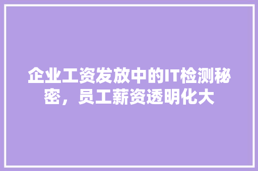 企业工资发放中的IT检测秘密，员工薪资透明化大 神马SEO