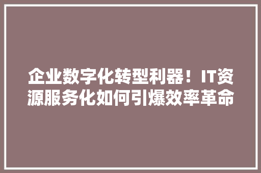 企业数字化转型利器！IT资源服务化如何引爆效率革命 百度SEO