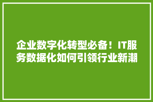 企业数字化转型必备！IT服务数据化如何引领行业新潮流 百度SEO