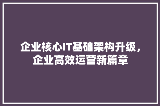 企业核心IT基础架构升级，企业高效运营新篇章 百度SEO