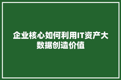 企业核心如何利用IT资产大数据创造价值