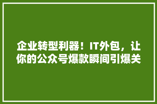 企业转型利器！IT外包，让你的公众号爆款瞬间引爆关注 百度SEO