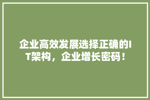 企业高效发展选择正确的IT架构，企业增长密码！ 搜狗SEO