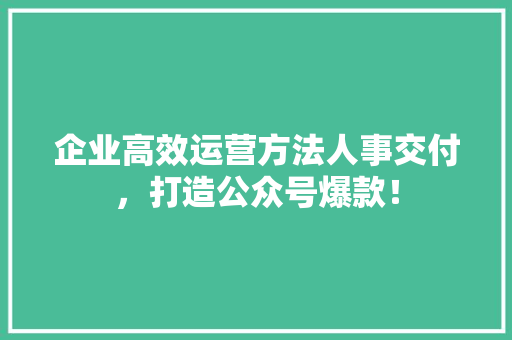 企业高效运营方法人事交付，打造公众号爆款！ GoogleSEO