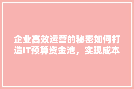 企业高效运营的秘密如何打造IT预算资金池，实现成本优化与资源最大化利用！ 神马SEO